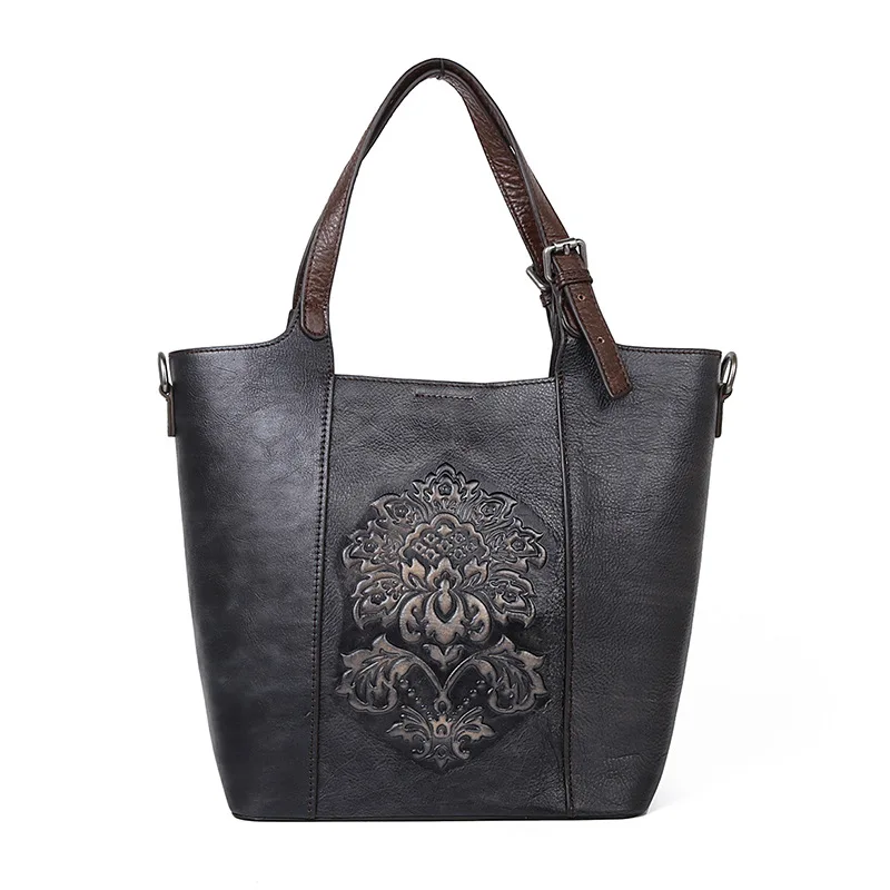 Sacs à main de luxe de style vintage pour femmes, sac en cuir de vachette véritable, gaufrage fait main, sacs initiés, grande capacité, E27,