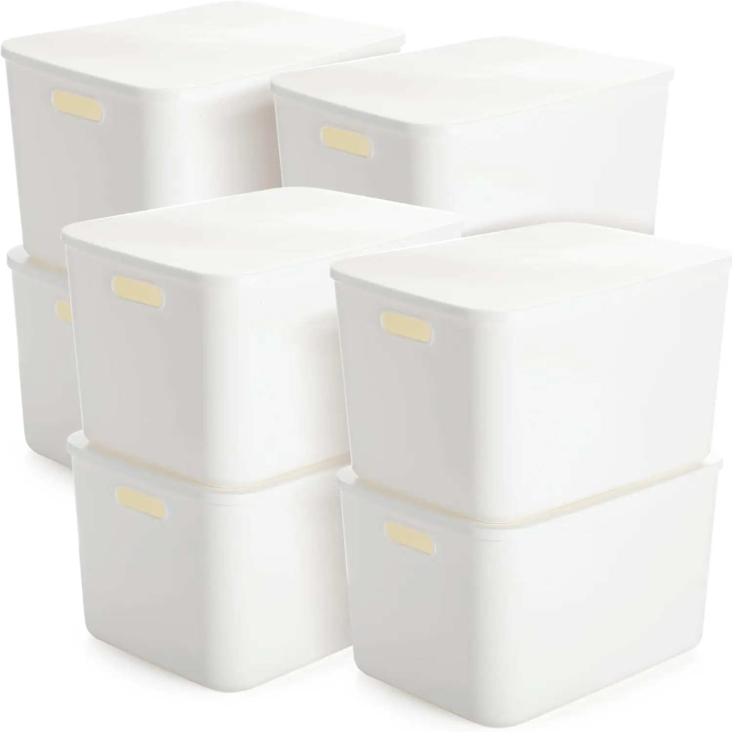 

8 Pieces Plastic Storage Bins with Lids, Stackable Baskets with Handles for Shelves Drawers Desktop Organization (16x12x9.7