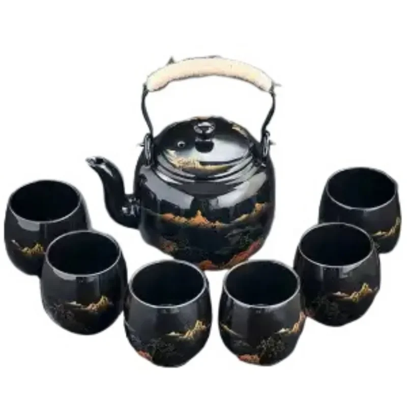 7-Piece Set Japanese Style Ceramic Tea Set Black Glazed Teapot With Tea Strainer Simple Teacup Home Office Gift Tea Service