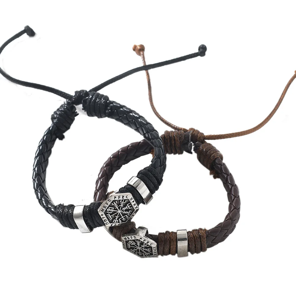 Vintage Handmade Woven Leather Men’s Bracelets Retro Ethnic Metal Scripture Leather Bracelets Accessories Gifts For Friend