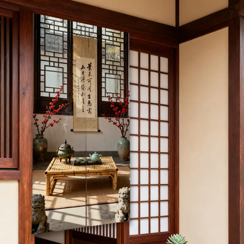 

Дверная штора в китайском стиле с узорами из синей фарфоровой посуды и панелью с мотивом Фэнсян, идеально подходит для кабинета, быстрая установка.