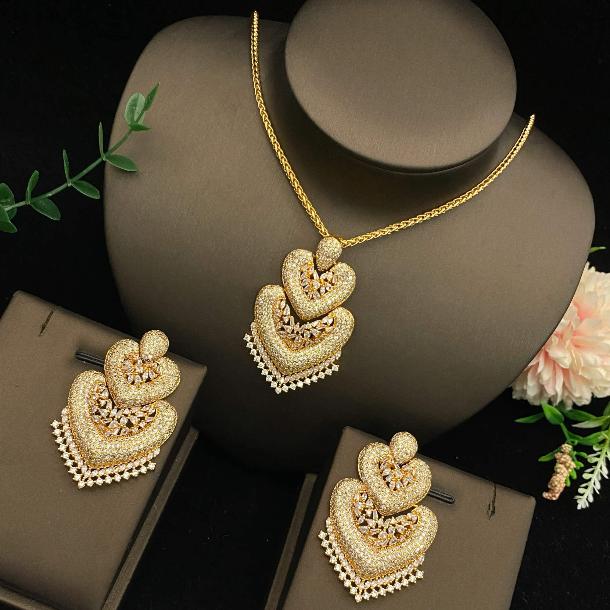 

JRH Timeless Love Jewelry Duo – Heart Necklace Earrings Women Set Gold Plated Romantic Gift for Women Anniversary