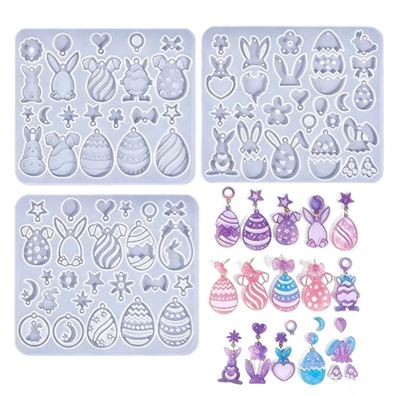 SNASAN Silicone Mold For Easter Egg with Hollowed-Out Bunny, DIY Earrings and Pendant Making Craft Supplies - view 6