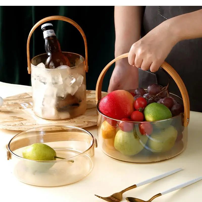 

Nordic Fruit Basket Simple Portable Glass Living Room Japanese Salad Bowl Household Snack Plate Wine Barrel