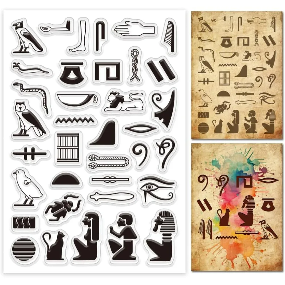 Egyptian Hieroglyphs Words Clear Stamp for Card Making Ancient Egyptian Glyphs Alphabet Clear Silicone Stamp Magic Runes