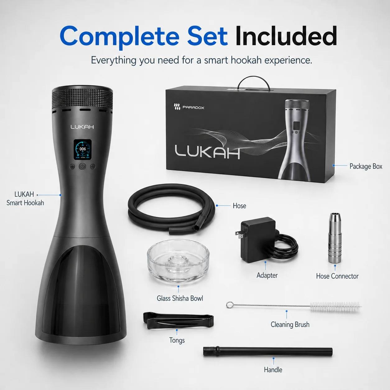 LUKAH Portable Electric Hookah Set with LED Light, Luxury Carbon-Free E-Shisha Kit for Russia Market