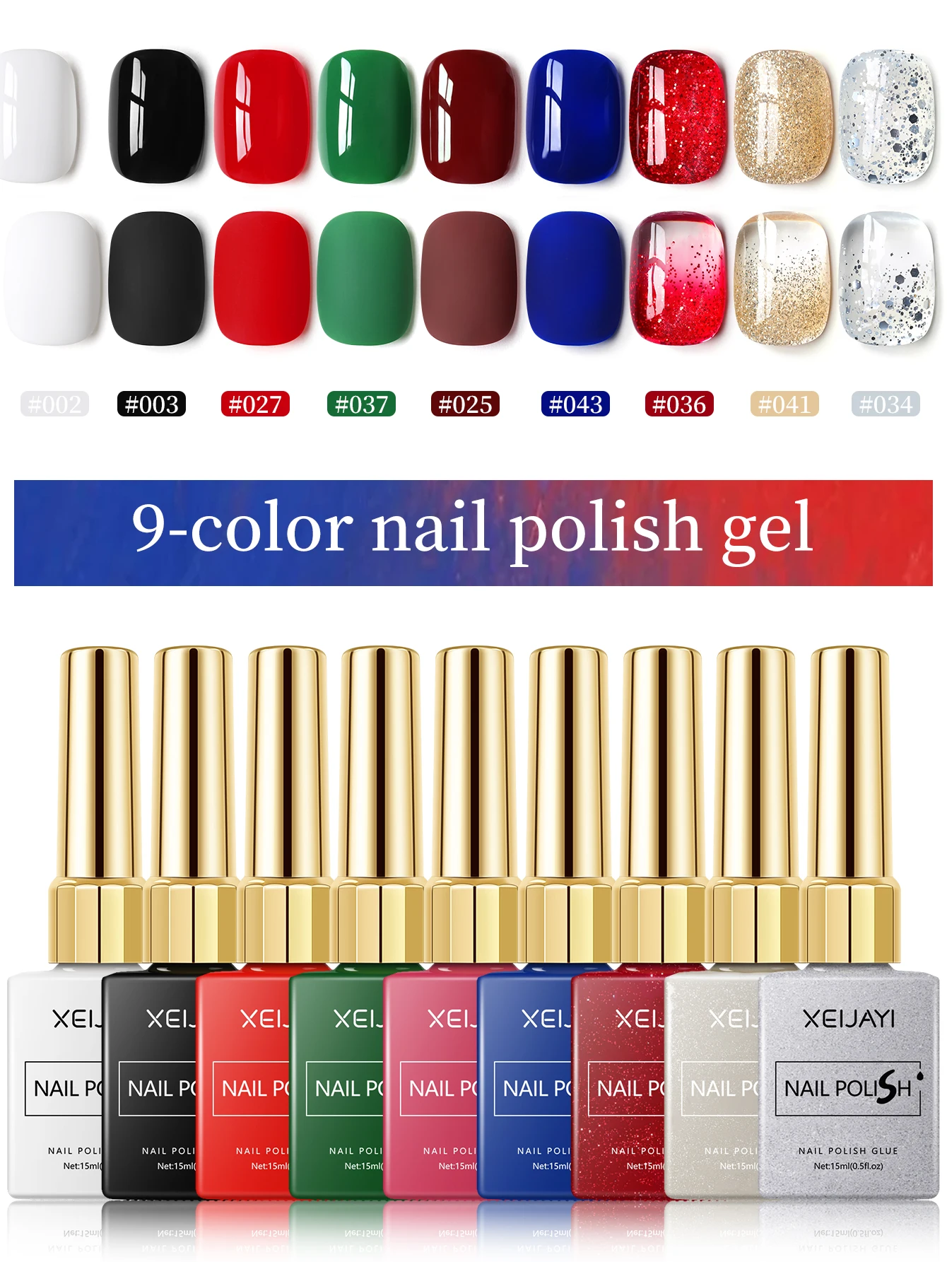 

XEIJAYI 9PCS 15ml Red Black White Gel Nail Polish Set, Soak-Off UV LED Nail Gel, Long-Lasting Liquid Manicure Varnish
