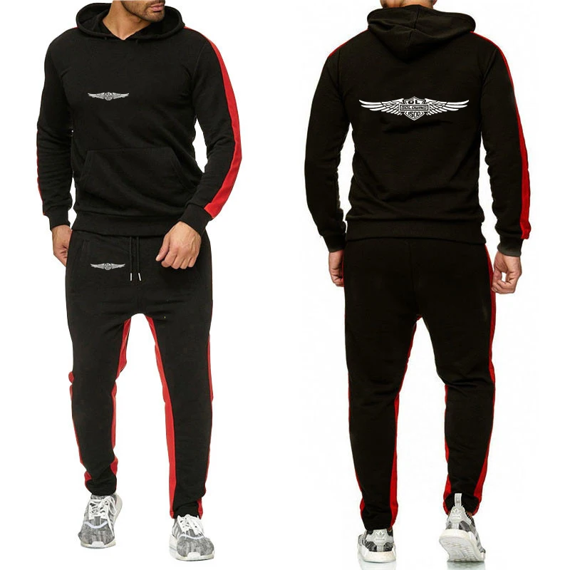 Men Goldwing GL1800 GL1500 Japan Motocycles Solid Color Long Sleeve Two Pieces Set hooded Sweatshirt Sportswear Hoodie+Pant Suit