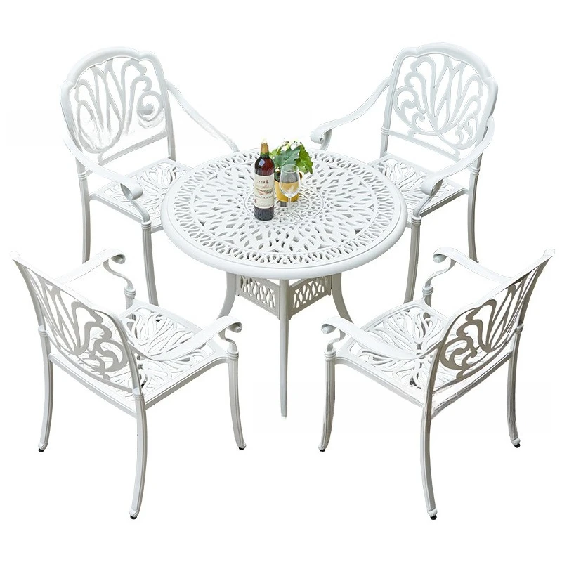 

Outdoor, tables and chairs, cast aluminum, three or five piece set, white, garden, courtyard, leisure, open air