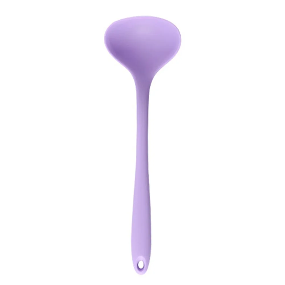 Soft Silicone Soup Ladle Round Wide Spoon Head Non-slip Handle Non-stick Spoon High Temperature Endure Non-scratch Pan