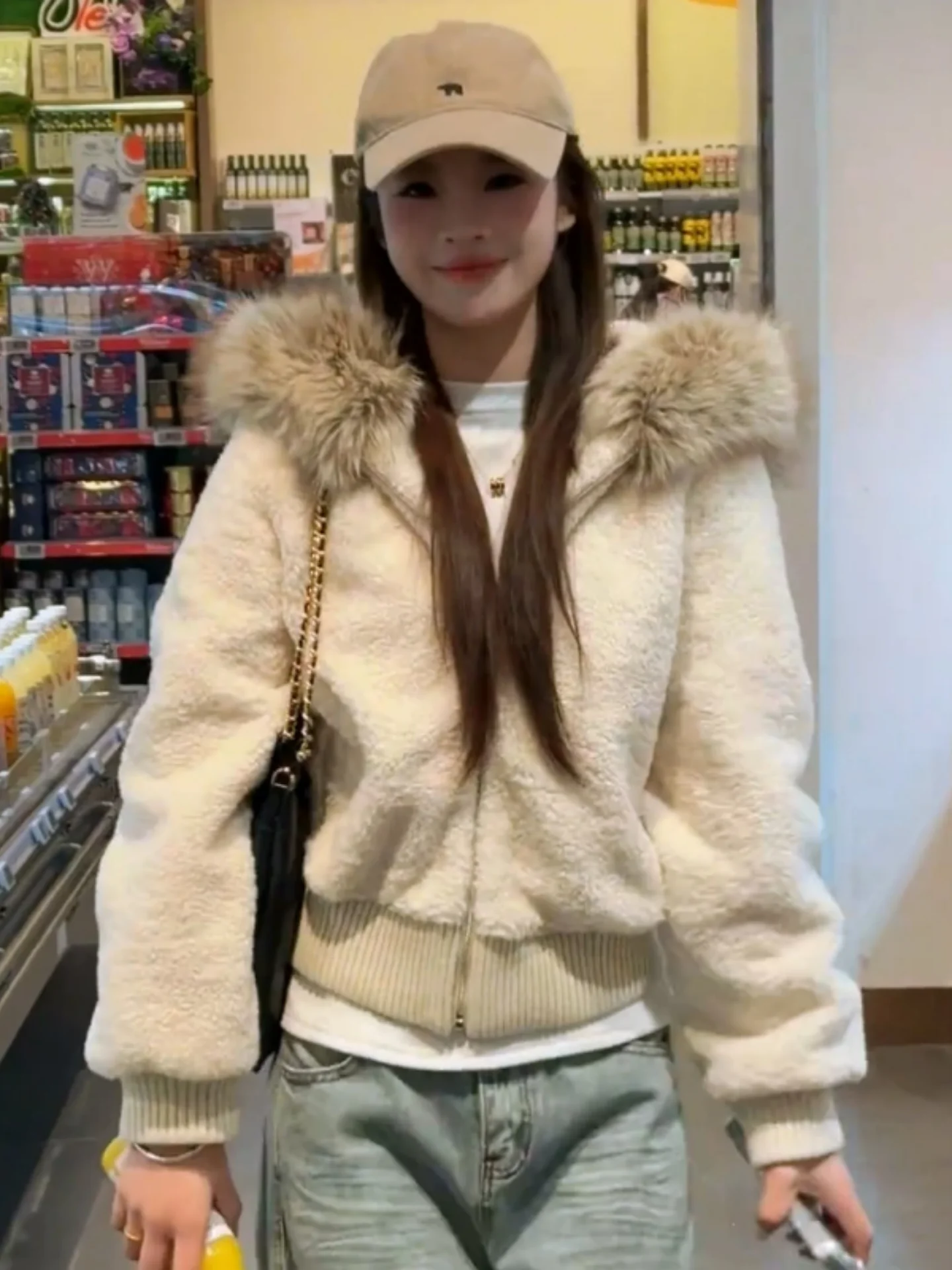 

Laid-ba Sweet Sli Hooded Jaet Women's Winter New Color Top Trending Cardigan Faionable Commute Loose Fit Long...