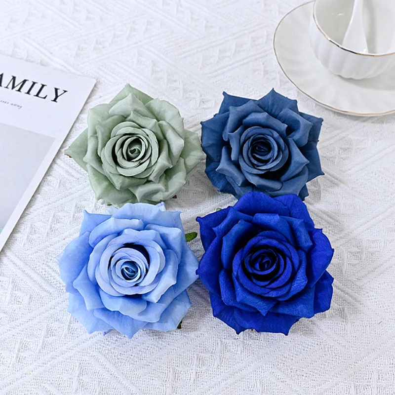 30PCS/9cm White Artificial Silk Flower Heads For Wedding Decoration White Rose DIY Wreath Scrapbooking Craft Fake Flowers Head