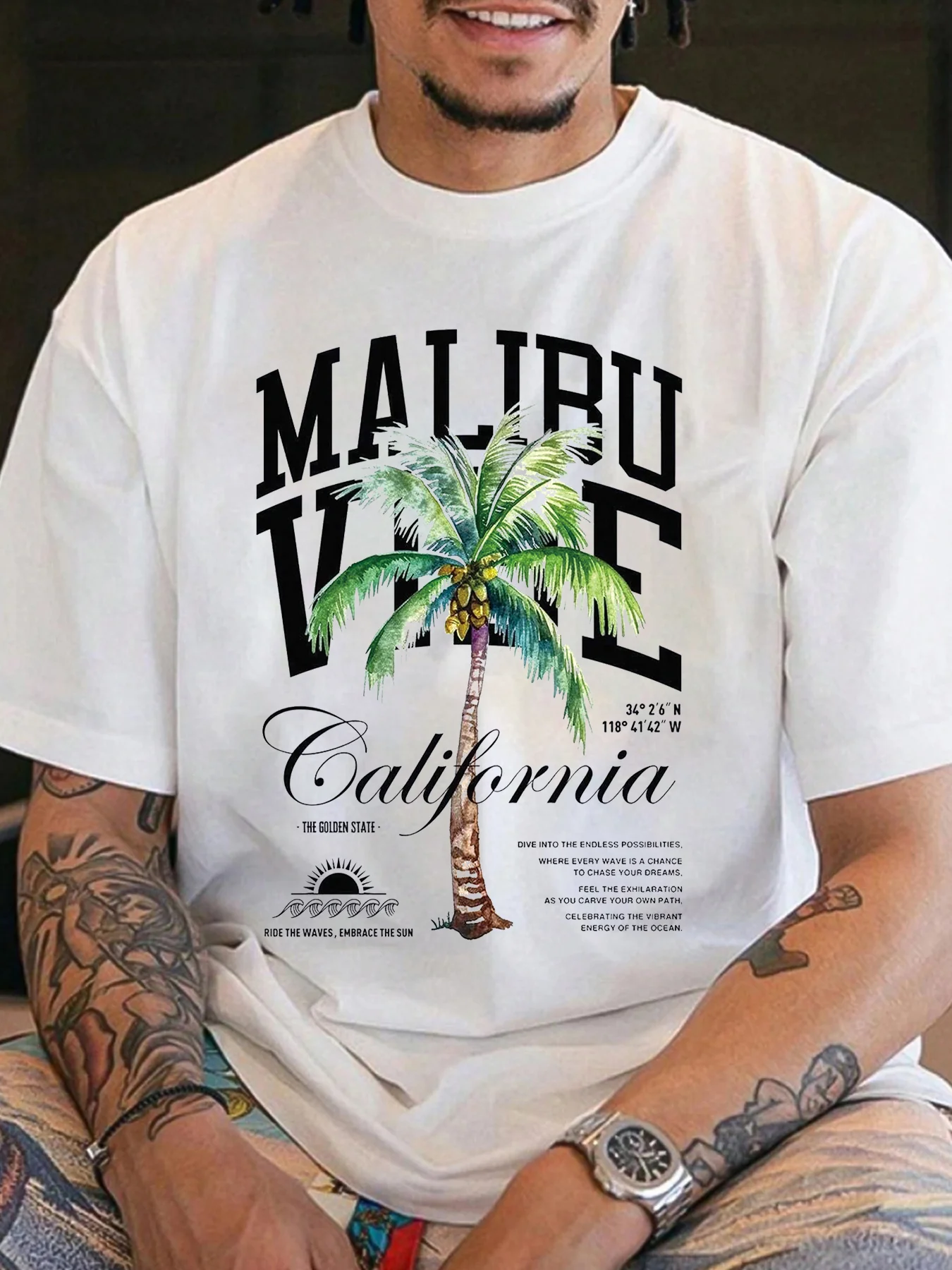 

Summer Short Sleeved T-Shirt Coconut Tree Printing t Shirt Fashion Black White Round Neck Man Tee Tops Cotton Harajuku Clothing