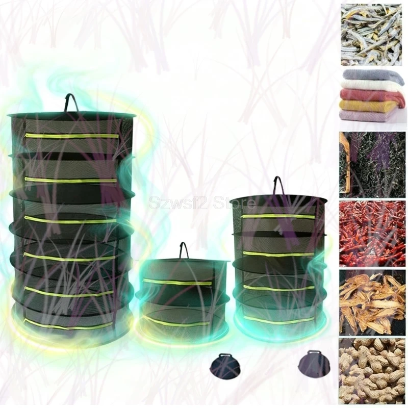 Red de malla de secado de hierbas de 2/4/6 capas, bolsas secadoras colgantes de pesca plegables, redes para plantas colgantes, estante, red con cremallera para hierbas, brotes y frijoles
