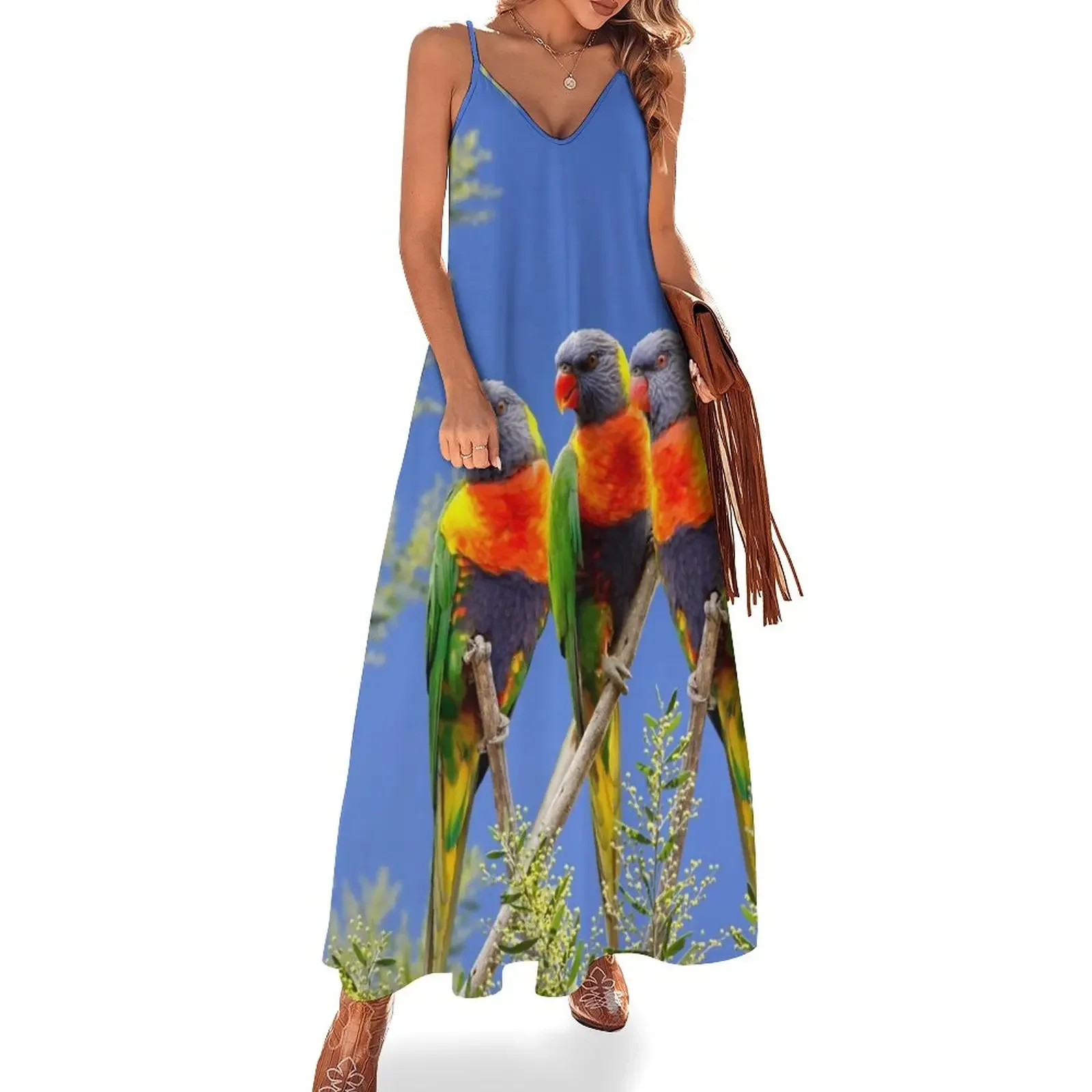 

Rainbow Lorikeet Love, Australian Birds, Bright and Colorful Birds with personality and sparkle Sleeveless Dress