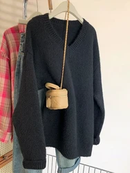 Women Pullover Sweater Autumn Winter Harajuku Vintage Long Sleeves V-Neck Sweaters Lazy Style Casual Knitted Tops