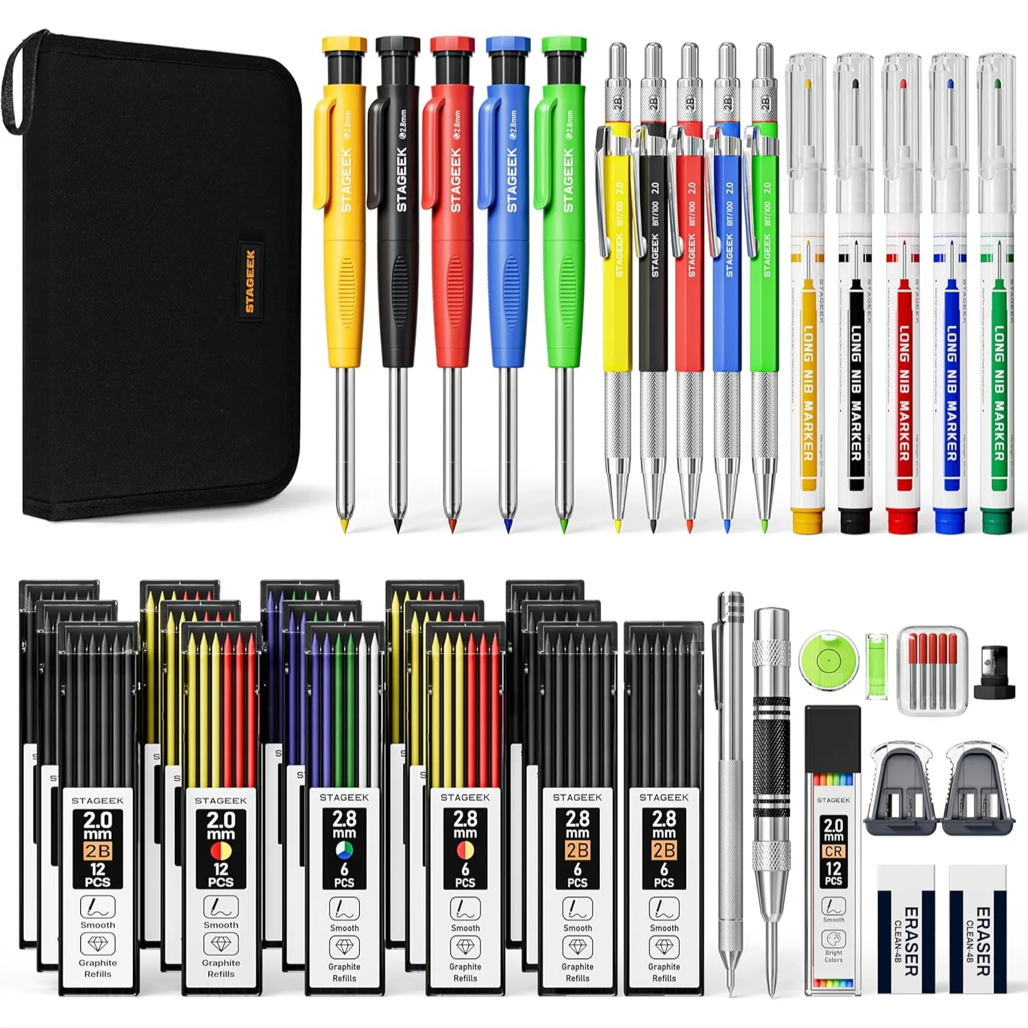 

49 Pack Carpenter Pencil Set with Sharpener, Deep Hole Marker Pens, Carbide Scribe Tool & Construction Pencils for Woodworking