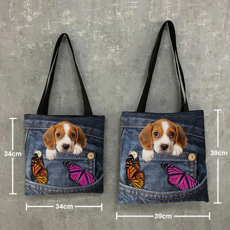 Zabawna kieszonkowa torba na zakupy dla psa buldog jamnik Beagle sznaucer Tote Bag duża pojemność przechowywania torebka damska torebka