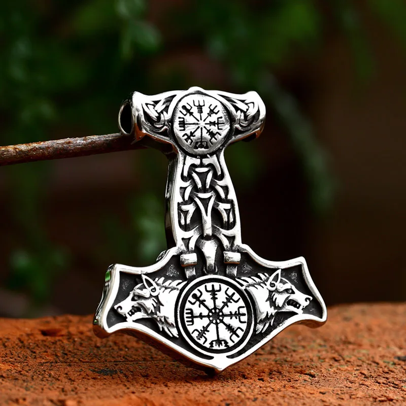 BEIER thor\'s hammer mjolnir pendant necklace viking scandinavian norse viking necklace with stainless steel chain BP8-384