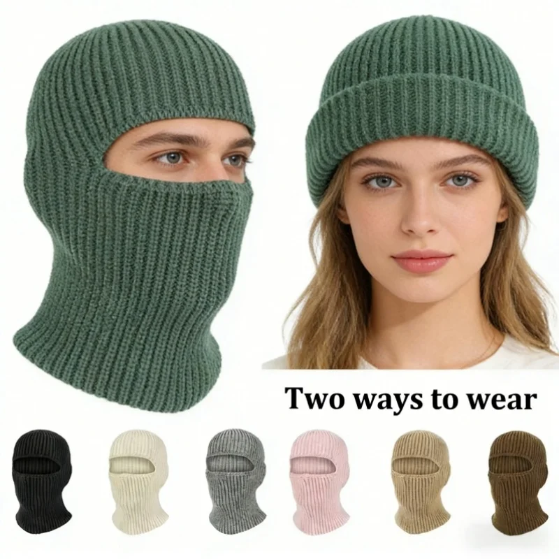 

2pcs A Hole Beanies Mask Knit Hat 2in1 Full Face Protection Earmuffs Balaclava Cap Winter Outdoor Cycling Ski Warm Face Cover