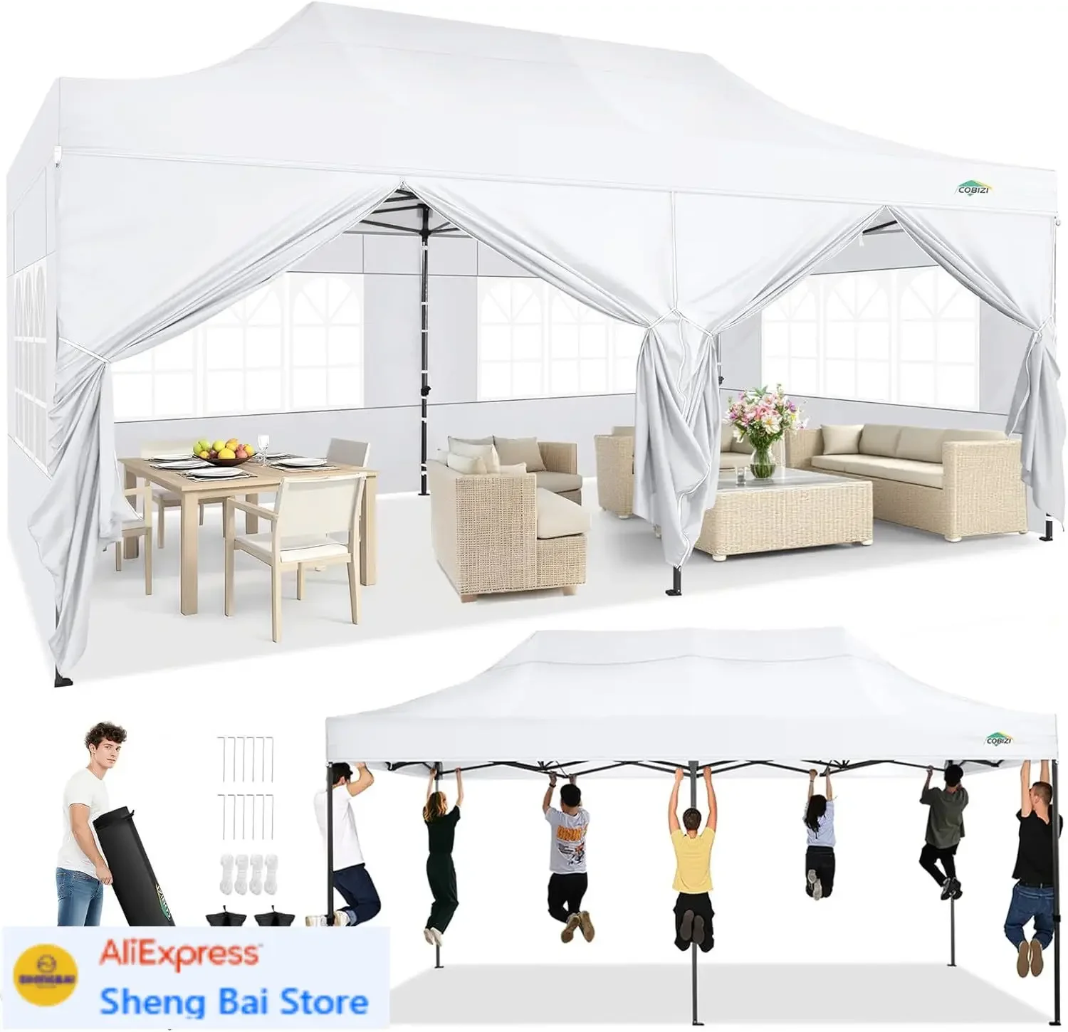 

Всплывающий навес 10x20 для тяжелых условий эксплуатации с 6 боковыми стенками, простая установка для коммерческой вечеринки на открытом воздухе, 100% водонепроницаемая свадебная беседка с навесом, 3 шт.