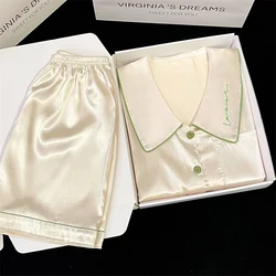 Fresh Classy Solid Embroidery Women's Pajama Set Korean Simple Style Summer Short Housewear 2024 New Fashion Casual Home Clothes