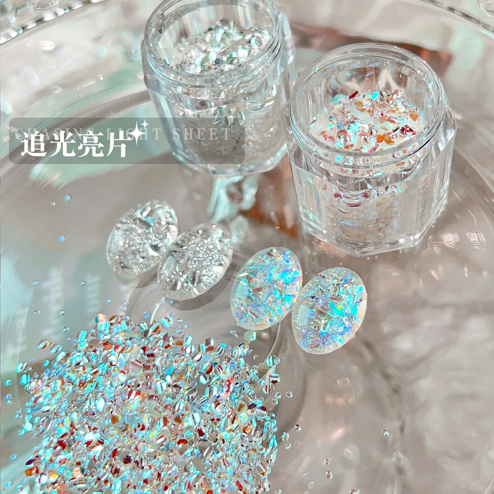 1/2Jar Autumn Winter Sparkling Chasing Nail Glitter Flakes 3D Hexagon Chunky Silver Rainbow Bubble Nail Sequins Y2K Nail Decor