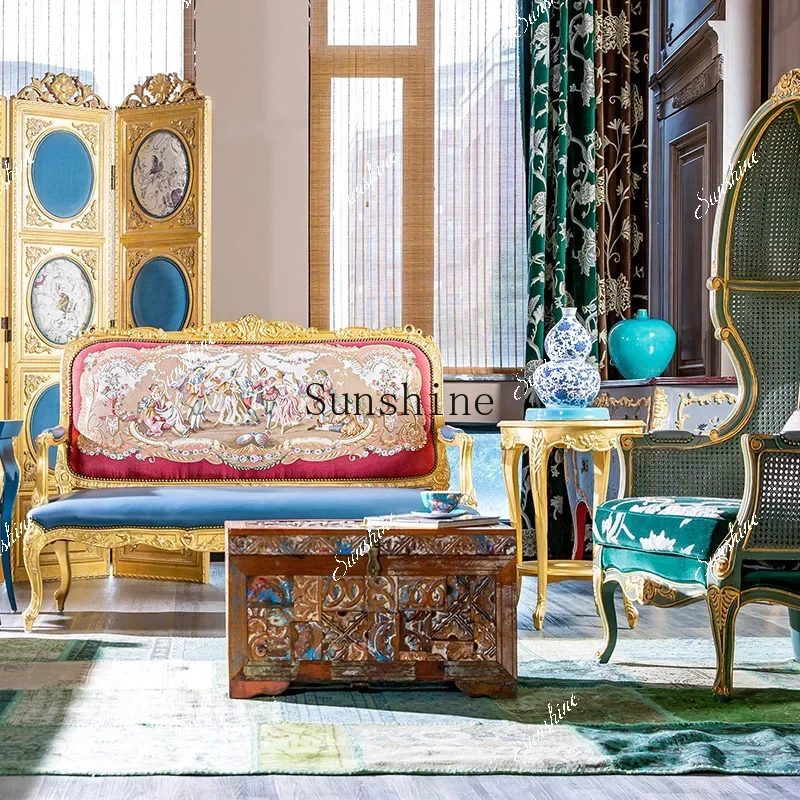 

French retro Indian classical storage coffee table square all solid wood high-end furnitureYY