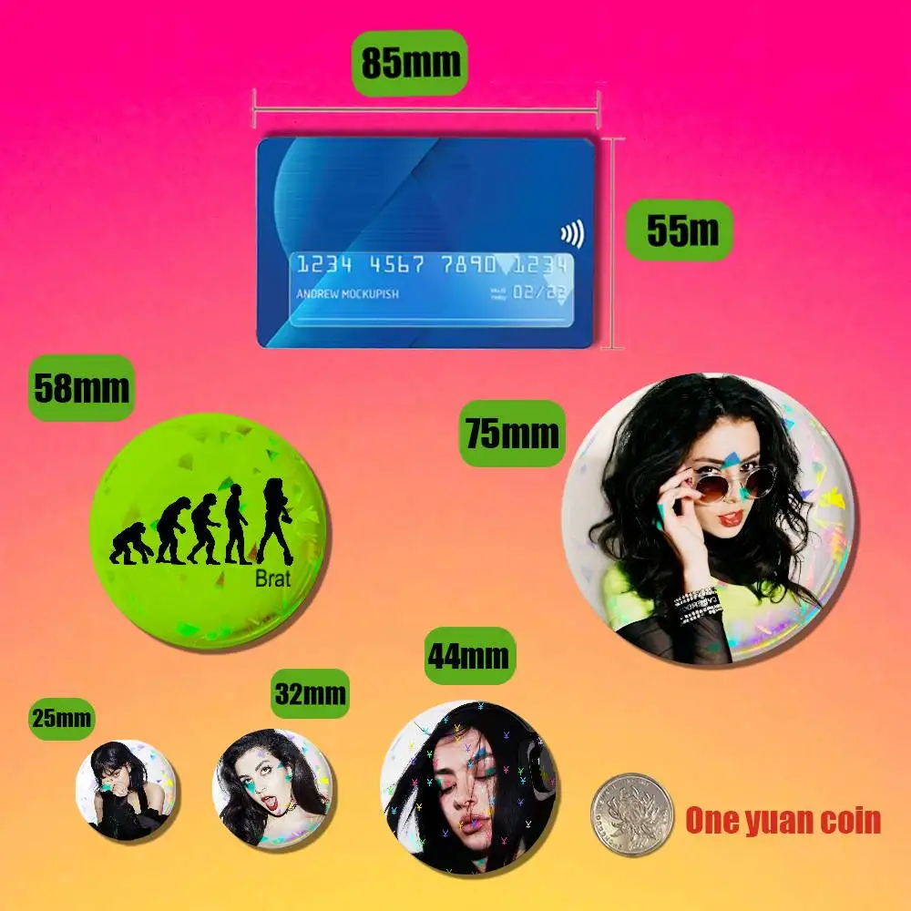For Charlie XCX Brat Badge Cover Custom Pin Insignia Emblem Round 32mm Button Hats Laser Film