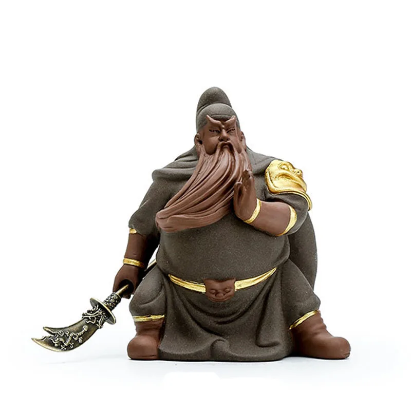 Guan Gong Chinese Historical Figure Characters Guan Yu Purple Clay Sand Ceramic Art Sculpture Home Decoration Crafts Gifts