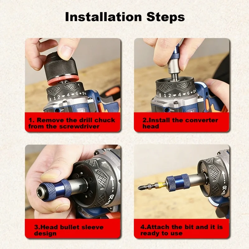 Self Locking Adapter 3 8 Drill Adapter For Fast Bit Swapping Blue Efficient Bit Change Tool Built-in Steel Balls