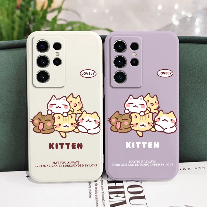 Soft Cute Cat Phone Case For Samsung Galaxy S25FE S24 S23 S22 S21 S20 S10 S10E Ultra Plus FE Note 20 Ultra 10 Plus Cover