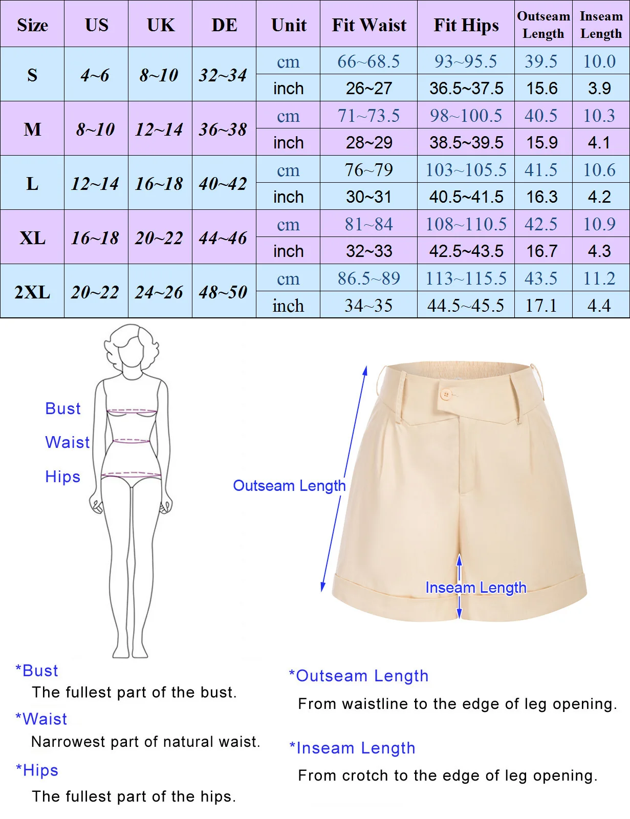 Belle Poque Women Summer Elastic High Waist Shorts With Pockets Fold Up Leg Opening Cotton Short Pants Vintage Wide Leg Shorts