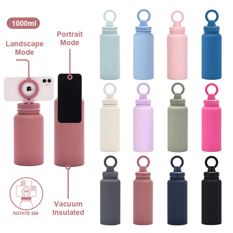 

1000ml Stainless Steel Vacuum Bottle With Magnetic Bracket Large Capacity Insulation Water Bottle For Travel Sports Water Cup