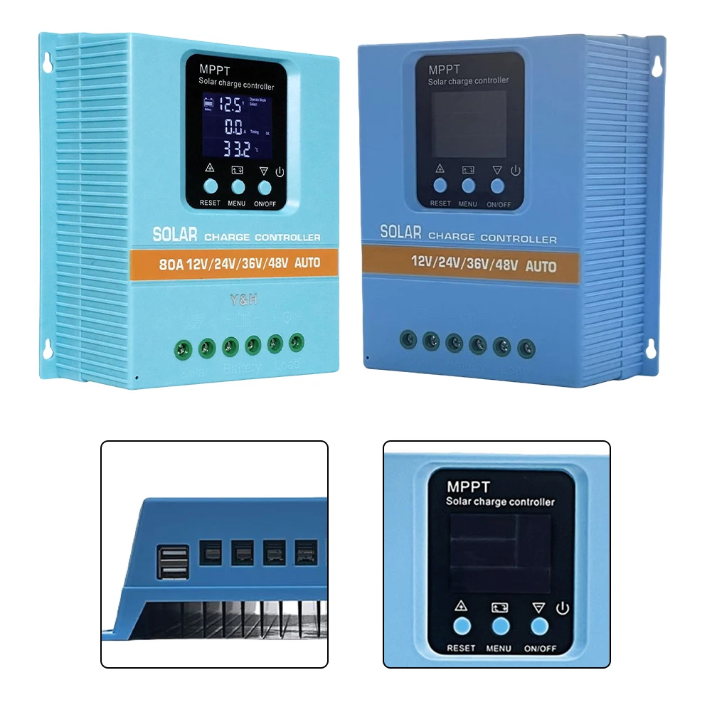 

1PC 60A/80A MPPT Solar Charge Controller Auto Voltage Detection LED Data Display For RV Marine And Off-Grid Home Solar Power