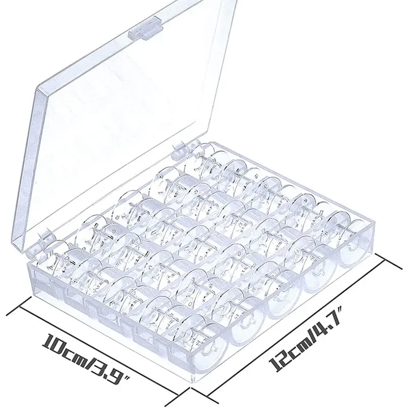 25Pcs Sewing Machine Bobbins Spools Empty Bobbins Spools Storage Box Plastic Bobbins with Case Craft Sewing Machine Accessories