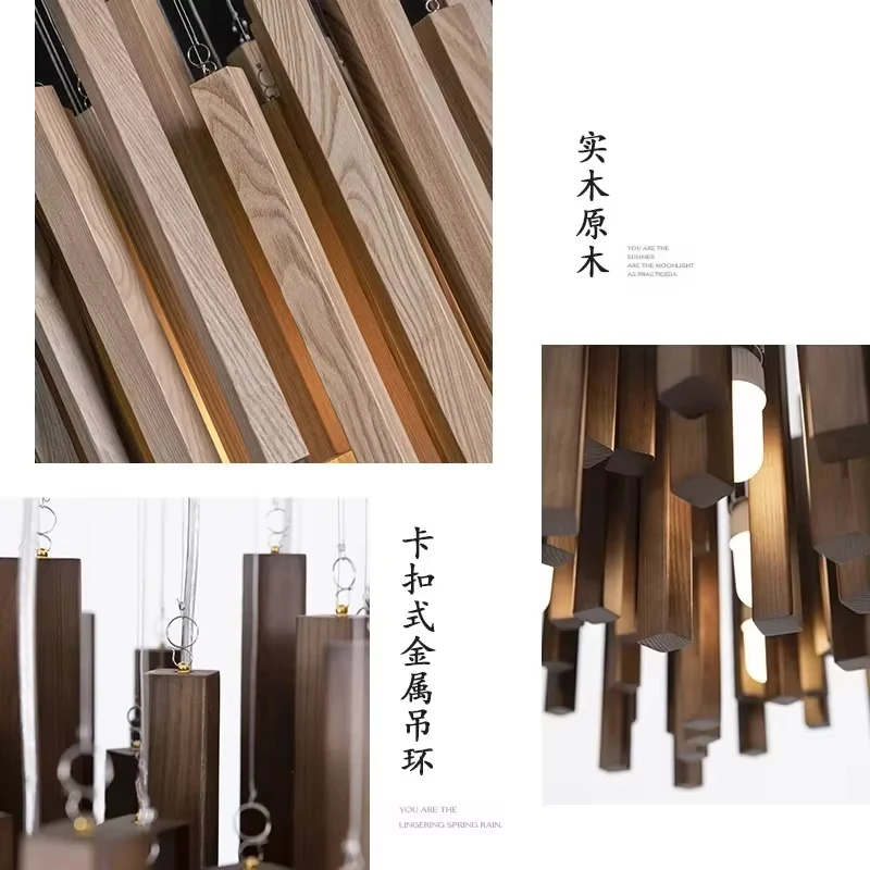 New Chinese Restaurant Chandelier Solid Wood Hanging Lamps E27 Retro Japanese Room Decor Lighting for Living Room Loft Lustres