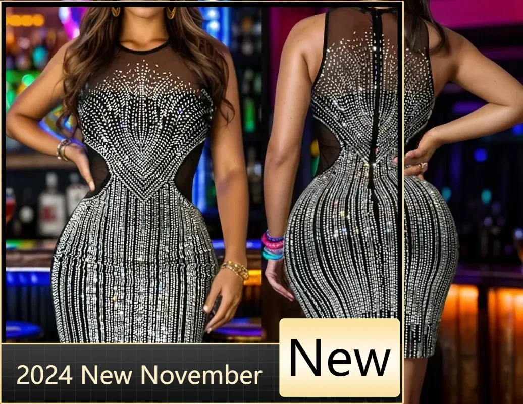 

Customized Customized Women's Black Dress Rhinestones Sexy Celebrity Cocktail Party Bandage Dress Luxuriou Midi Birthday Ready P