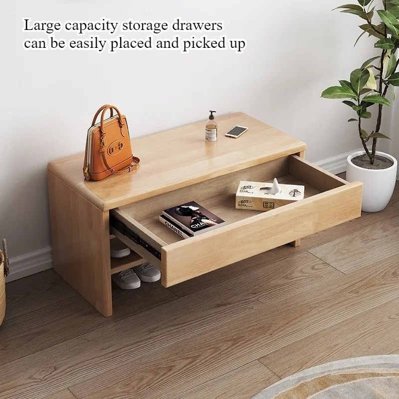Nordic household multi-functional solid wood bench with drawers for storage, shoe change stool, entrance stool