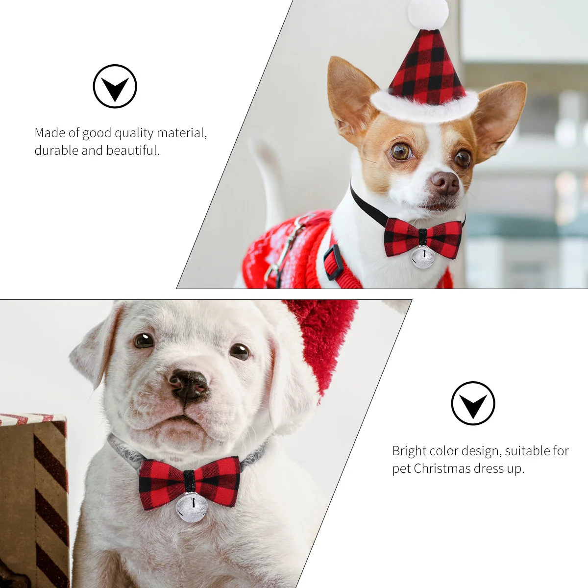 

2 Pcs Pet Christmas Hat Bow Tie Set Necklace Dog Collars Bell Costumes and with