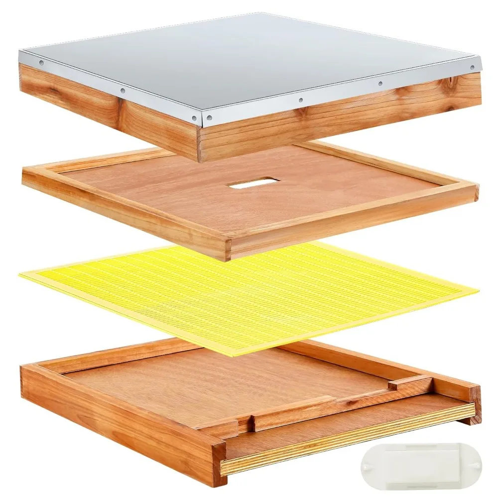 

6 Pcs Beehive Parts Kit for 10 Frame Bee Hive Includes Telescoping Top Cover Oval Bee Escape Inner Cover Solid Bottom Board Entr