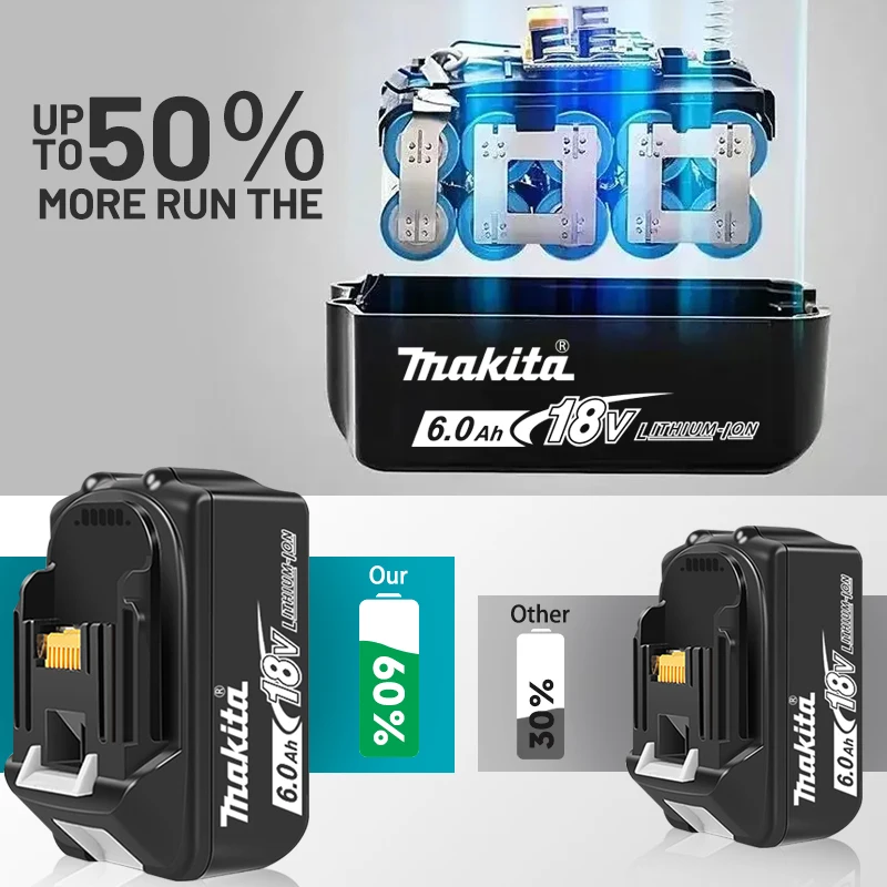 Japanese Makita 18V 6.0Ah rechargeable battery, suitable for Makita BL1840 BL1830 BL1830B BL1830B BL1850B electric tool battery