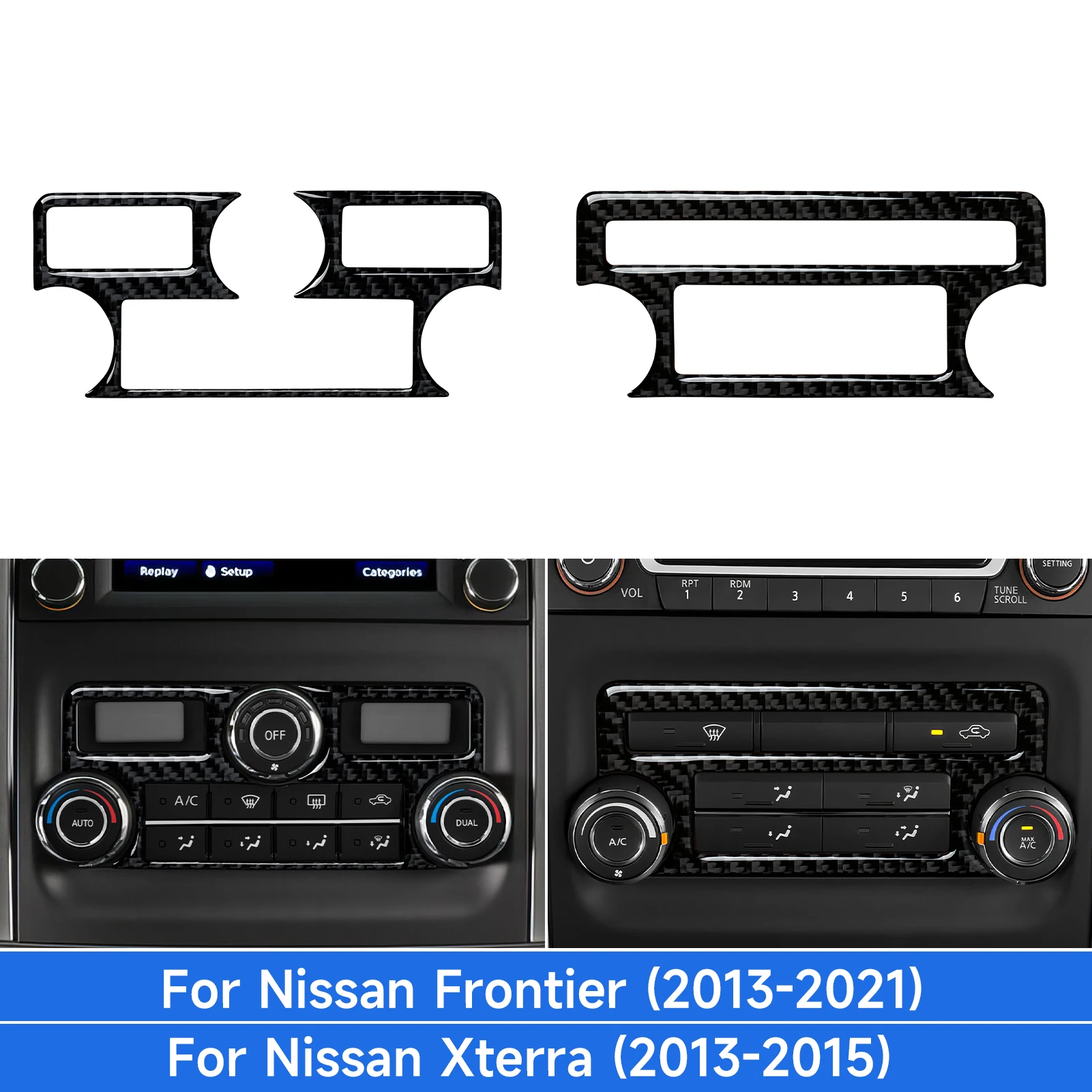 Autocollant de garniture en fibre de carbone. Panneau de commande du bouton de réglage de la climatisation de la console centrale de la voiture. Accessoires pour Nissan Frontier Xterra 2013-2016.