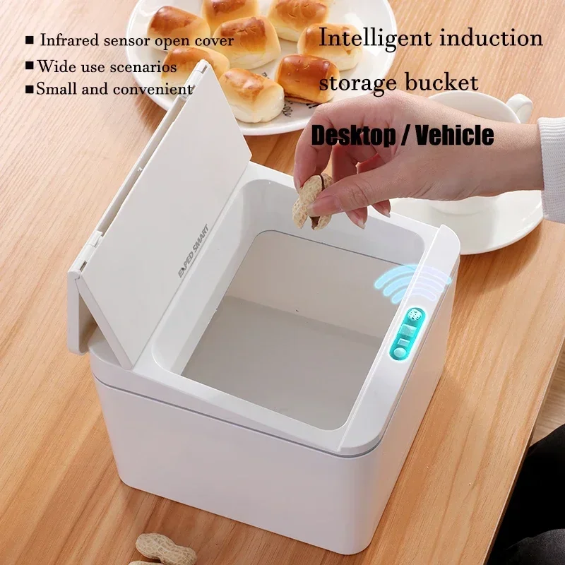 Mini Dustbin Folding Trash Can Kitchen Accessories Small Desk Bin Automatic Bathroom Sensor Trash Can Bedroom Wastebasket 4L/6L