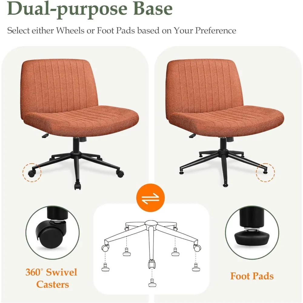 Verstellbarer, drehbarer, armloser Bürostuhl mit breiter, überkreuzter Basis, bequemer Stoffsitz, Doppelsockelunterstützung