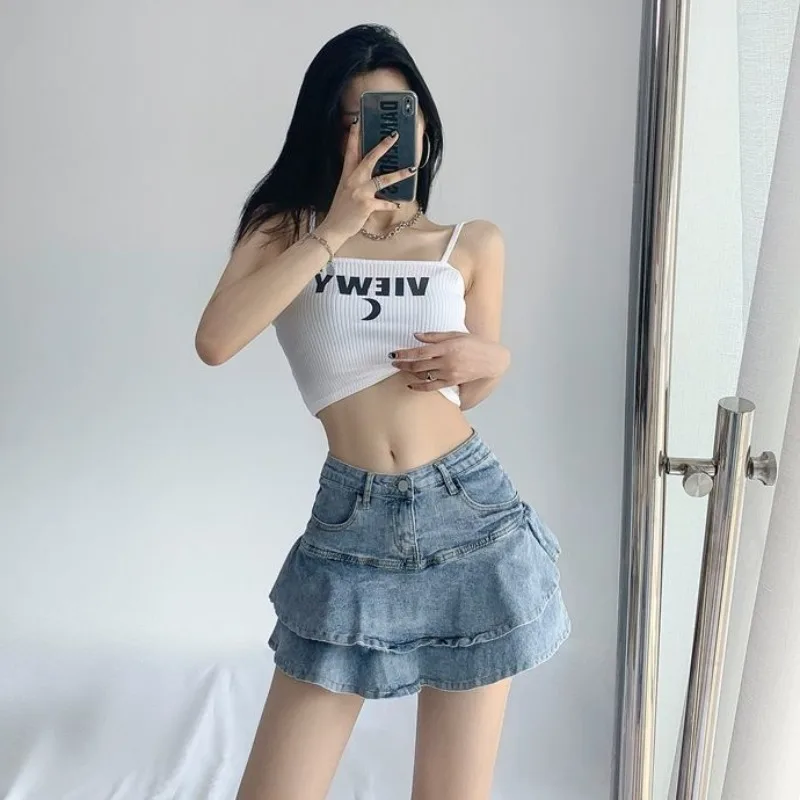 

Мини-юбки женские летние американские уличные джинсовые трапециевидные юбки Hotsweet универсальная уличная одежда Harajuku дизайн корейская мода Ins