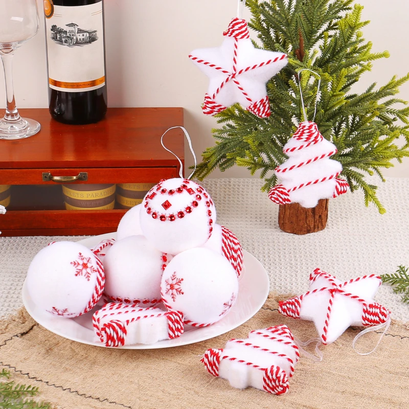 Christmas Ball Five Pointed Star Decorative Ball Pendant Festival Decoration Hemp Rope Foam Christmas Tree Small Pendant Boxed