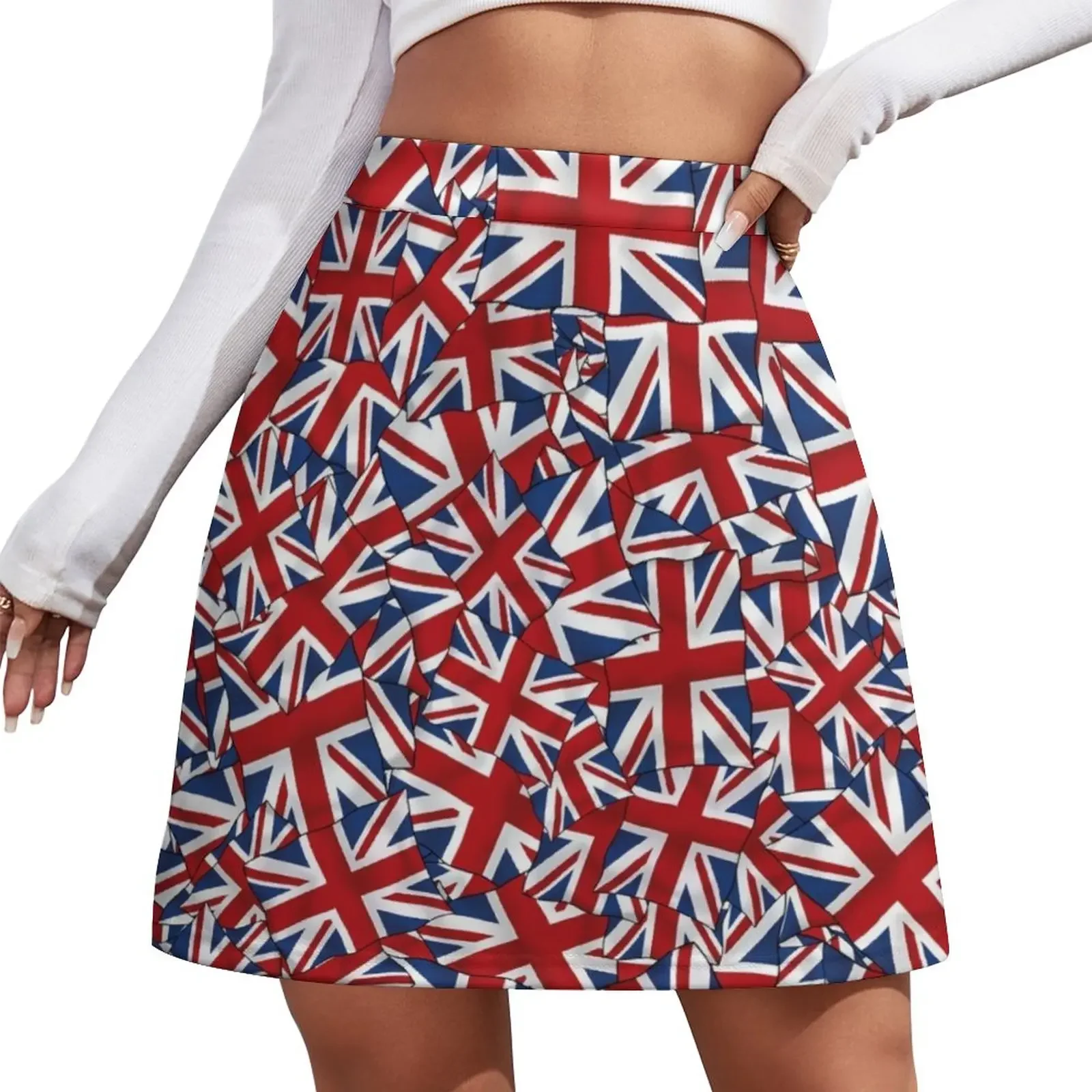 Union Jack Flag Pattern Mini Skirt Skirt pants Skirt satin fashion korean clothing Women's clothing