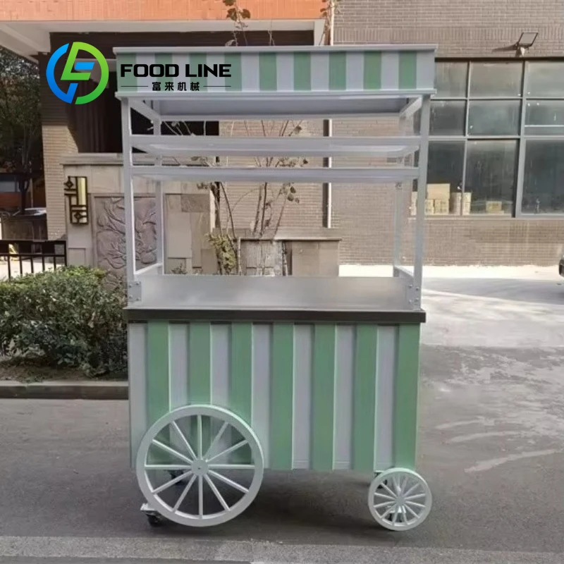 Customized Hand Push Mobile White Fast Food Cart for Street Ice Cream Juice Snack Vending Commercial Catering Use
