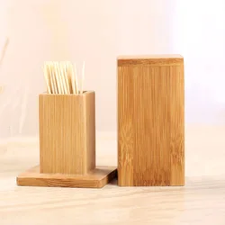 1Pcs Bamboo Toothpick Box With Lid Portable Household Hotel Restaurant Kitchen Tooth Pick Holders Storage Boxes Decoration Tools